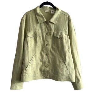 Linden Hill 100% Linen Pistachio Green Button Up Lightweight Jacket Minimal